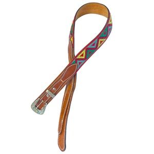 ⭐️VINTAGE ⭐️ Embroidered leather western belt Silver Buckle